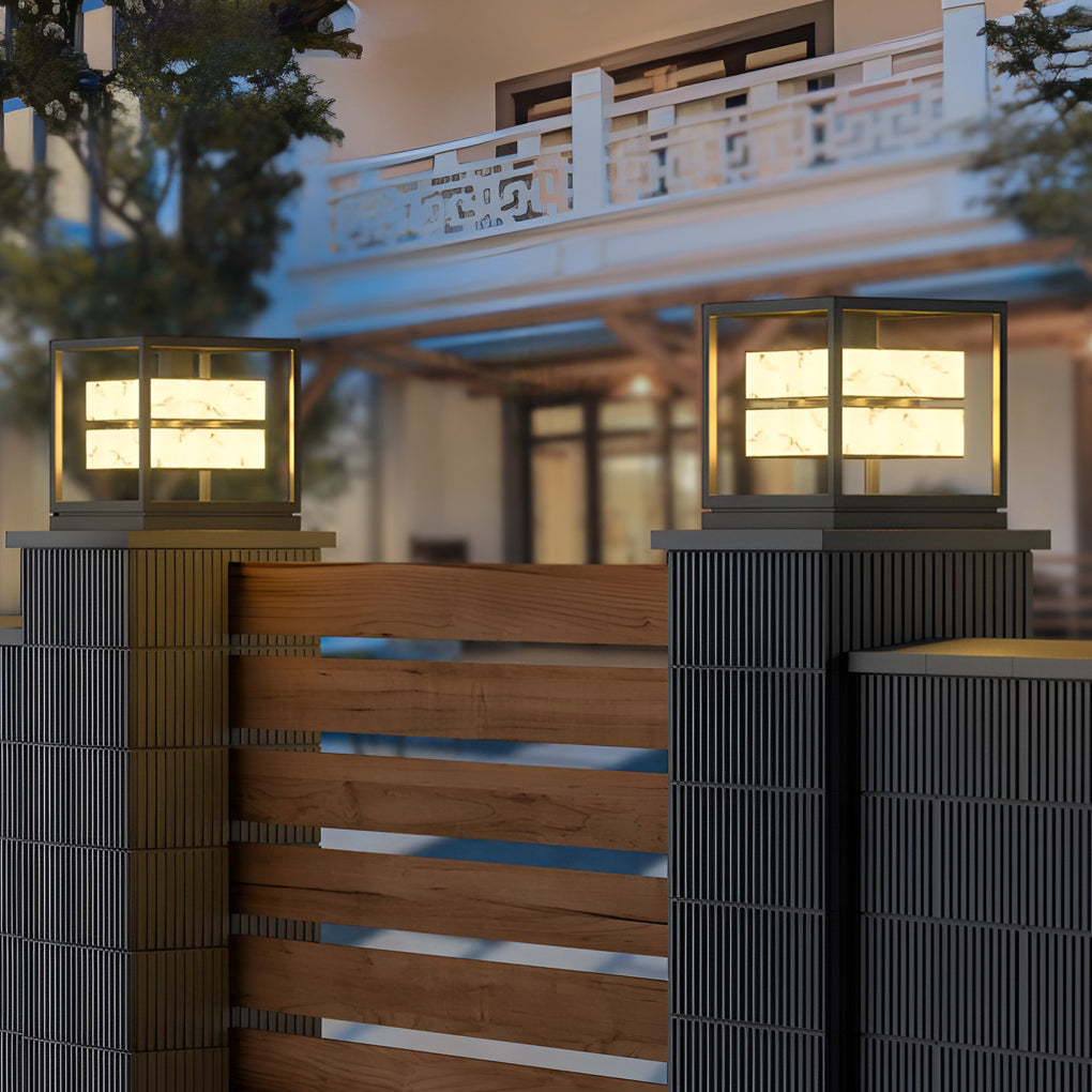 Square LED Waterproof Modern Solar Deck Post Lights Pillar Light Post Caps Lights - Lamp Outdoor