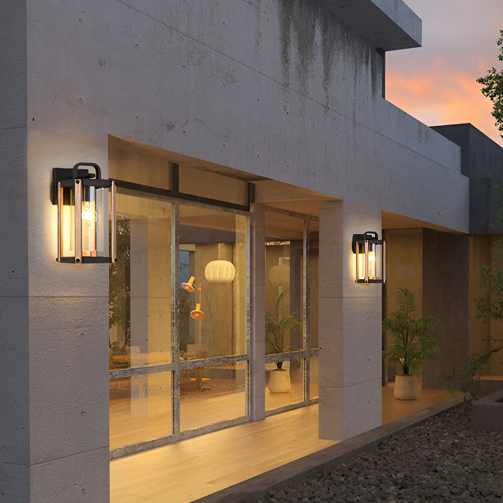 Lantern Shaped Waterproof Glass Black Industrial Outdoor Wall Sconce Lighting - Lamp Outdoor