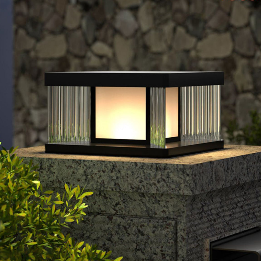 Waterproof IP65 LED Glass Acrylic Black Modern Solar Fence Post Lights - Lamp Outdoor
