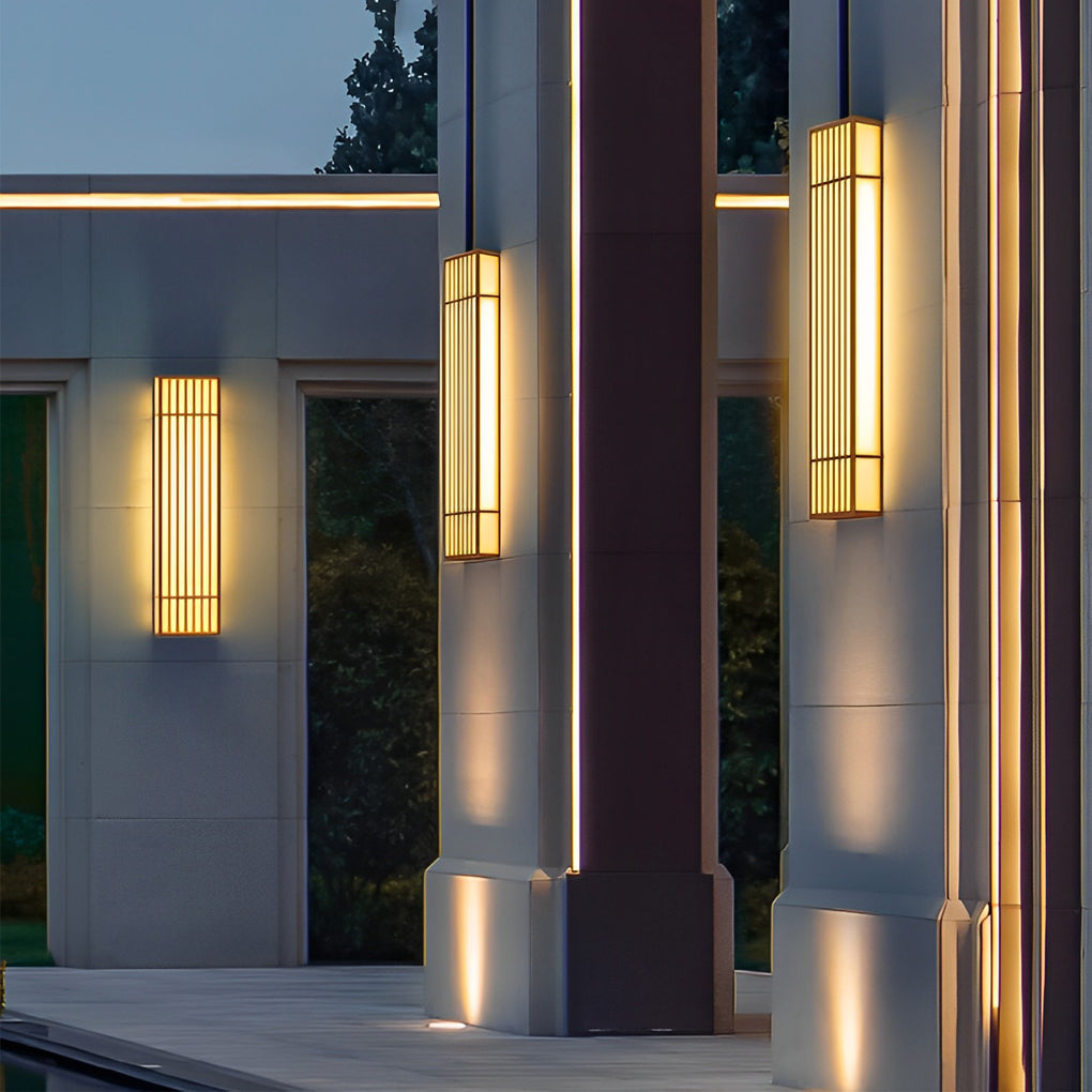 Retro Vertical Stripe Grid LED Waterproof Brown Outdoor Wall Lamp - Lamp Outdoor