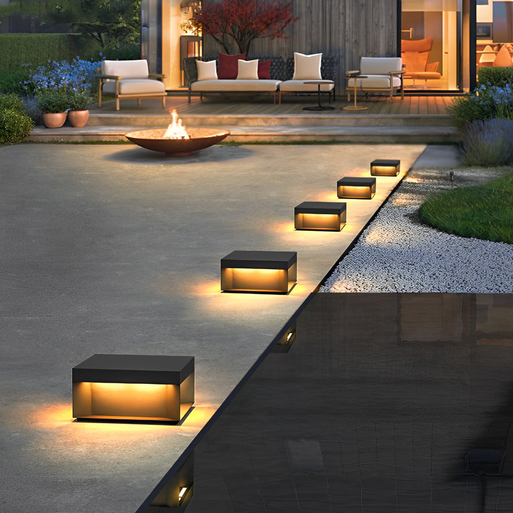 Square LED Hardwired/Solar Outdoor Pier Mount Lantern Post Light Black - Lamp Outdoor