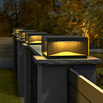 Square Metal Striped Decor LED Waterproof Black Solar Fence Post Light - Lamp Outdoor