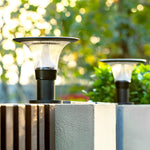 Round Dimmable LED Waterproof Black Modern Solar Fence Post Lights Pillar Lamp - Lamp Outdoor