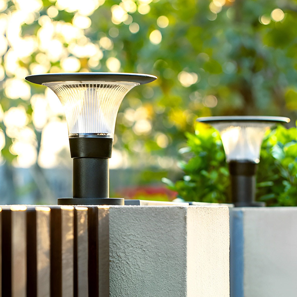 Round Dimmable LED Waterproof Black Modern Solar Fence Post Lights Pillar Lamp - Lamp Outdoor