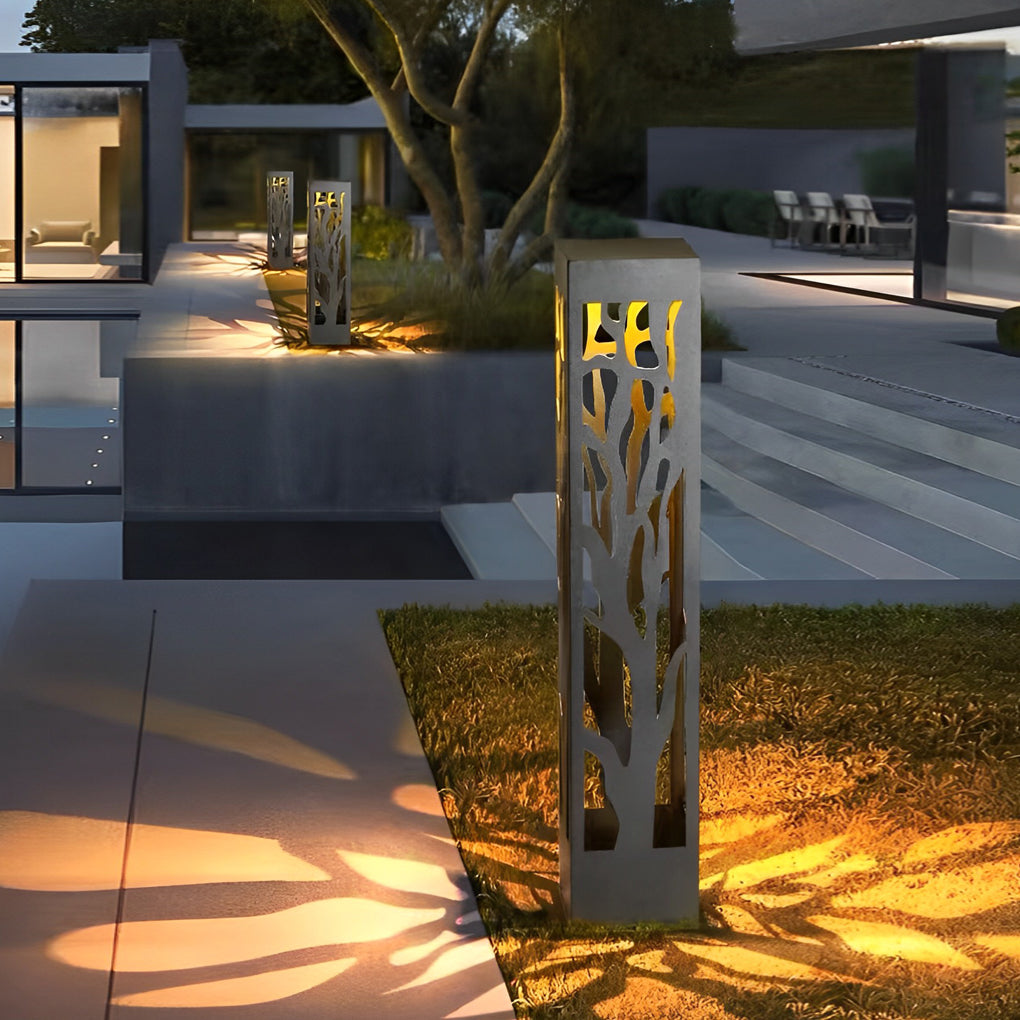 Solar-Powered Modern Outdoor Lawn Lights with Creative Hollow-Out Branch Pattern - Lamp Outdoor