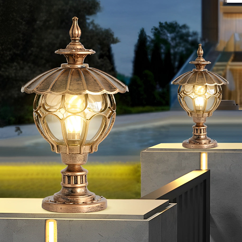 Flower Ball Cognac Glass Waterproof European Style Outdoor Pillar Lamp - Lamp Outdoor