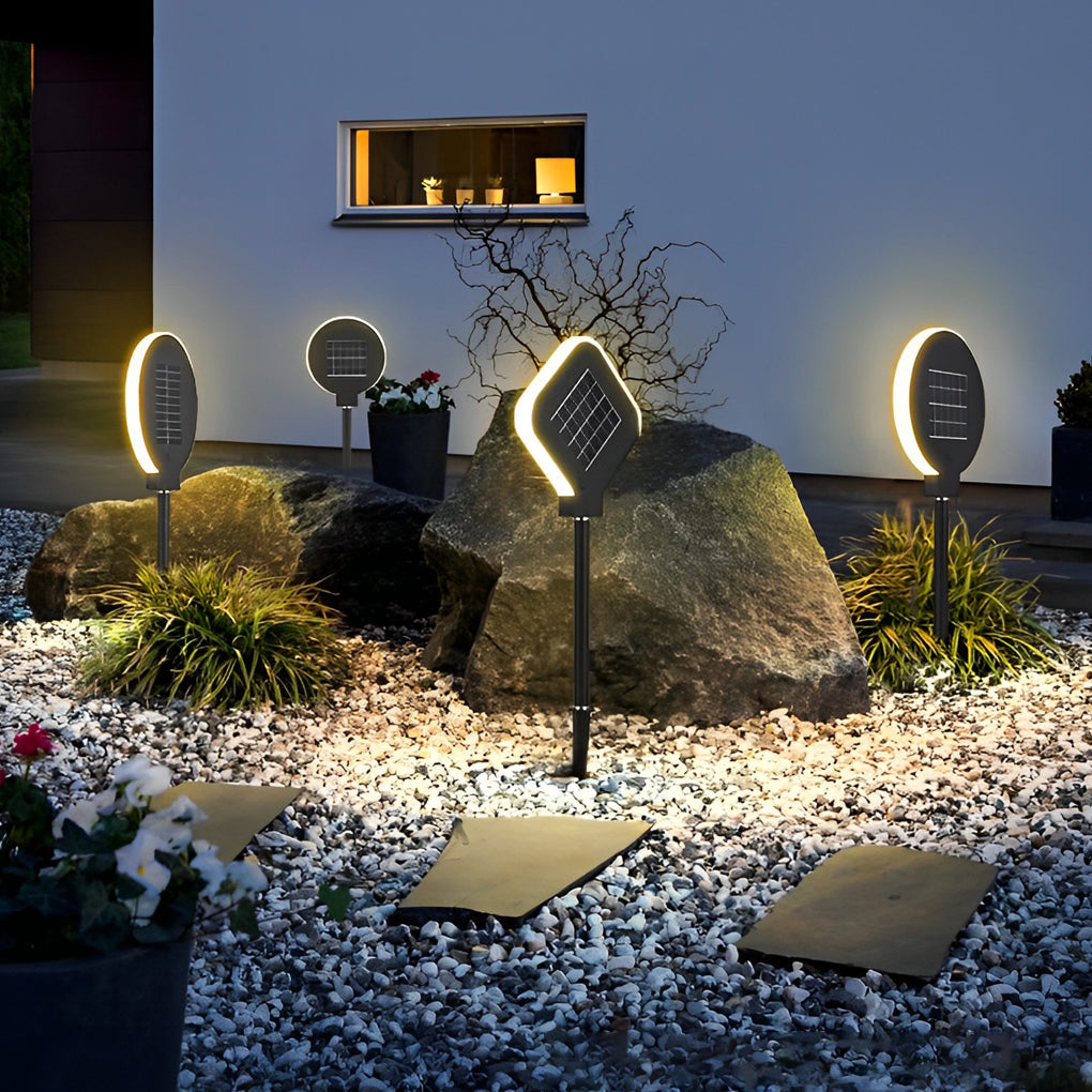 Modern Circular Black Solar LED Lawn Light - Lamp Outdoor