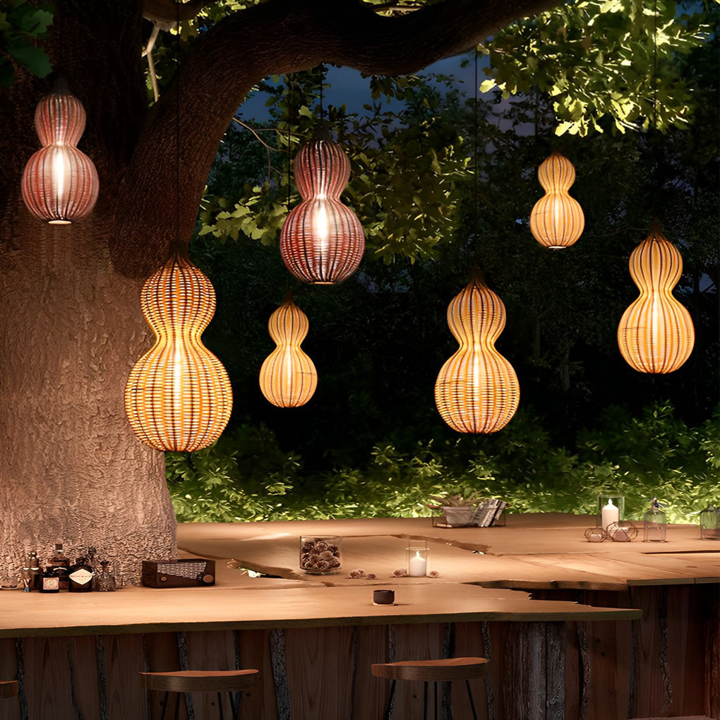 Woven Rattan Gourd Hanging Lamp Outdoor Pendant Light for Patio - Lamp Outdoor
