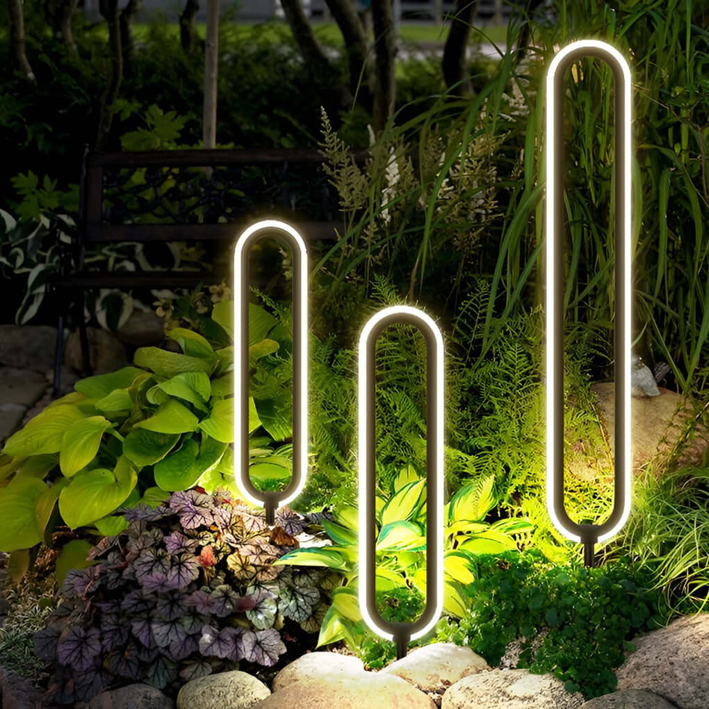 Sleek Black Oval Ring LED Solar Lights Modern Outdoor Minimalist Design - Lamp Outdoor