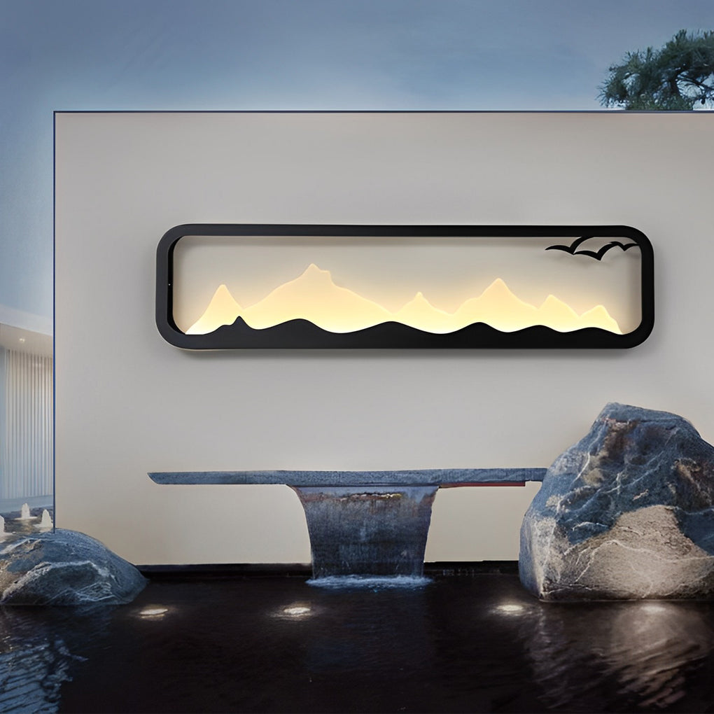 Rectangular Mountain Scenery LED Waterproof Black Outdoor Wall Lamp - Lamp Outdoor