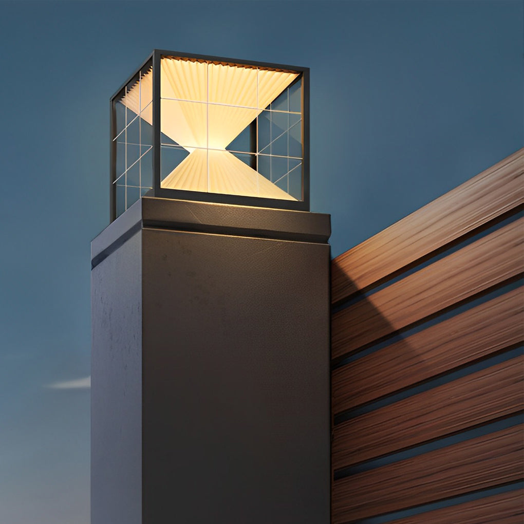 Square Creative Hourglass Shape LED Waterproof Solar Fence Post Lights - Lamp Outdoor