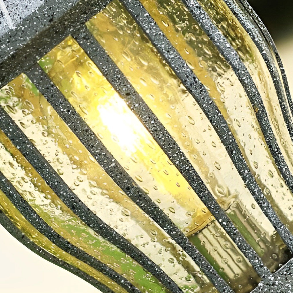 Hardwired Retro Aluminum Pathway Light with Caged Aluminum & PC Lampshade - Lamp Outdoor