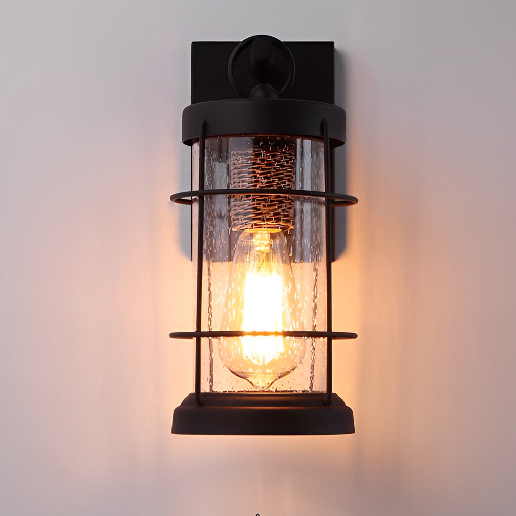 Waterproof Iron Glass Lantern Black Retro Rustic Exterior Wall Lights - Lamp Outdoor