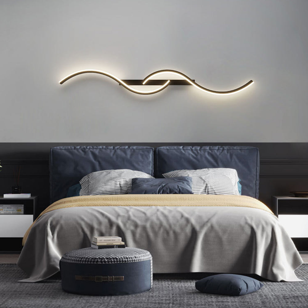 Lumor Modern Linear Wave Bedroom Wall Lamp, Black/Gold - Lamp Outdoor