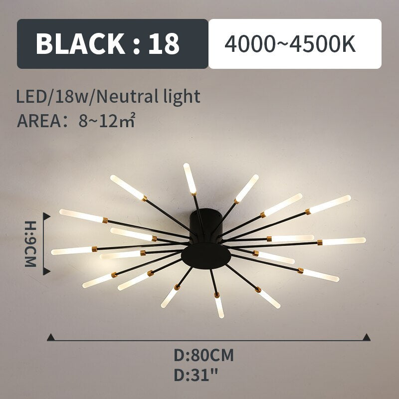 Wesley Flush-Mount Ceiling Light Fireworks, Black/Gold - Lamp Outdoor