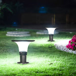 Round Dimmable LED Waterproof Black Modern Solar Fence Post Lights Pillar Lamp - Lamp Outdoor