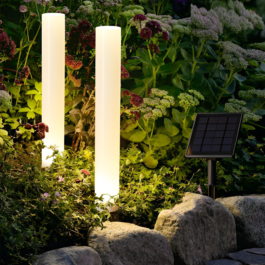 Long Cylindrical Waterproof White Modern Solar Lawn Lights Lamp Post - Lamp Outdoor
