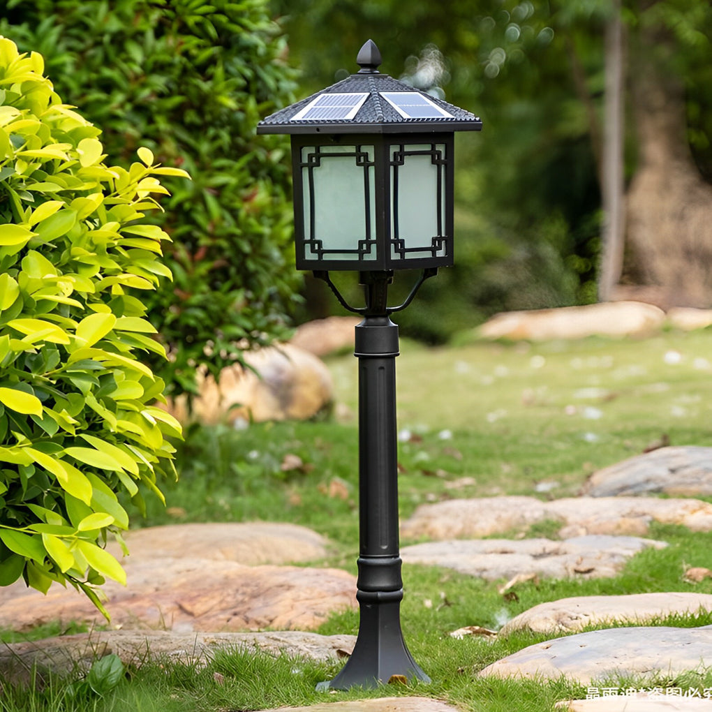 Ancient House Style Solar LED Post Light with 3-Step Dimming Durable Outdoor Lamp - Lamp Outdoor