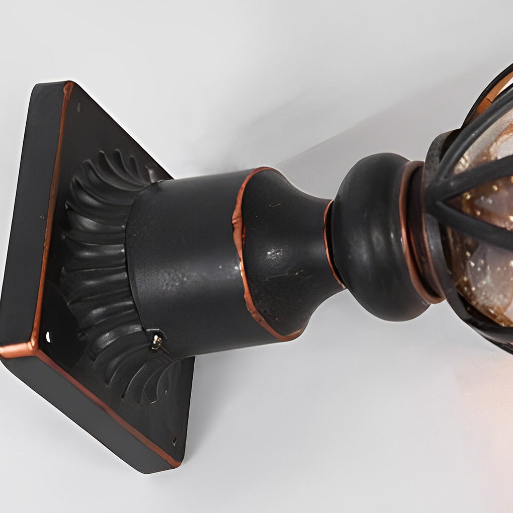 Round Bubble Glass Waterproof Black European Style Outdoor Pillar Lamp - Lamp Outdoor