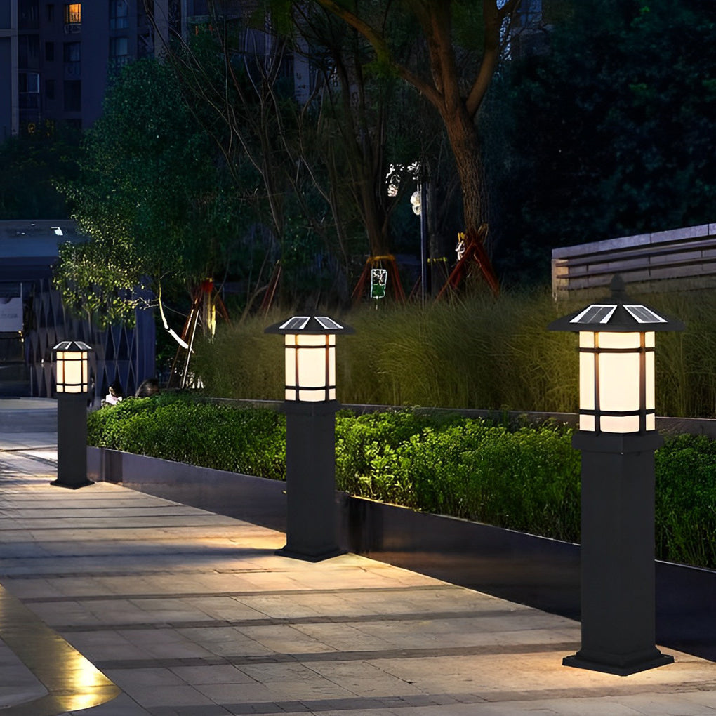 Modern Solar LED Bollard Lights with Ancient Asian Style Top Waterproof Outdoor Light - Lamp Outdoor