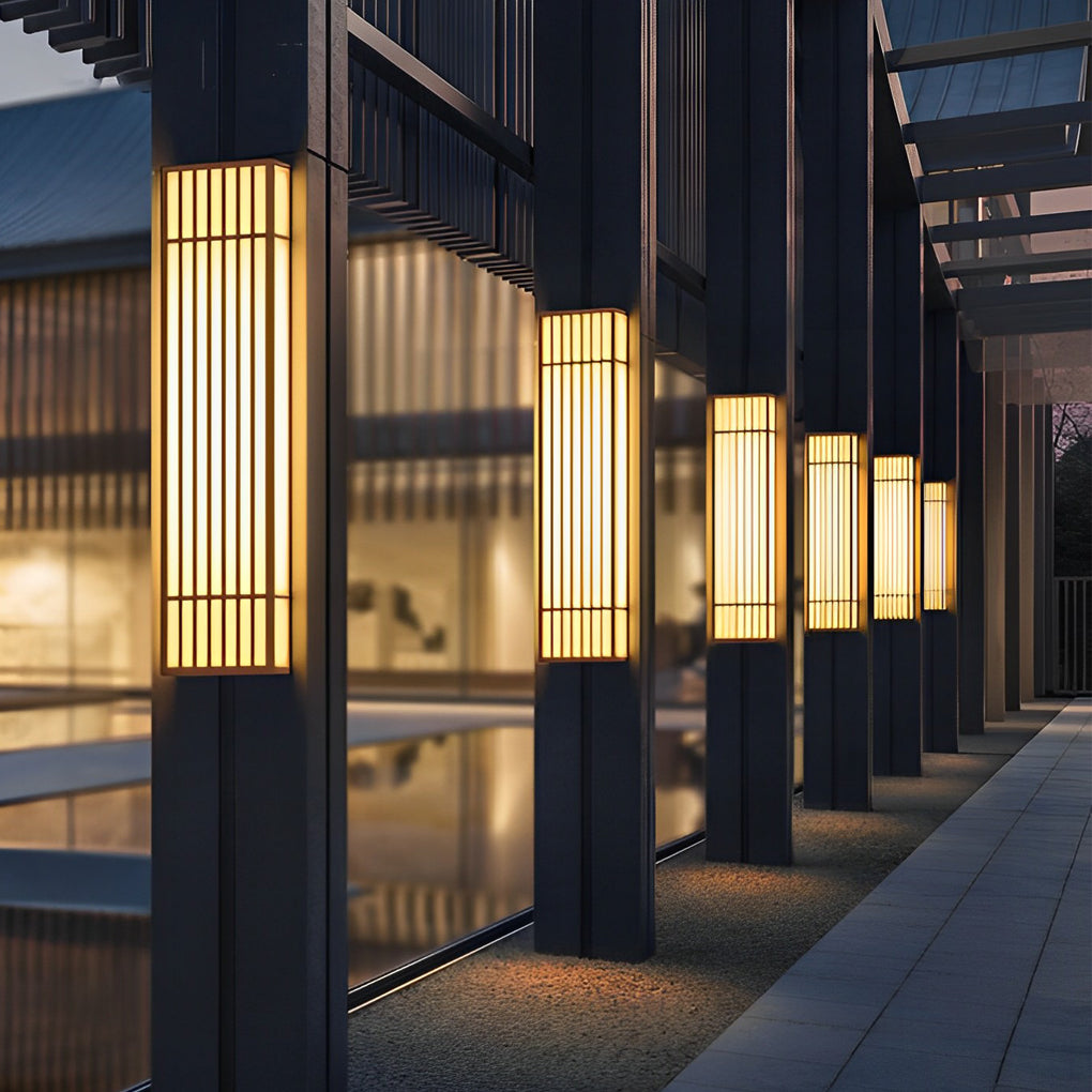 Retro Vertical Stripe Grid LED Waterproof Brown Outdoor Wall Lamp - Lamp Outdoor