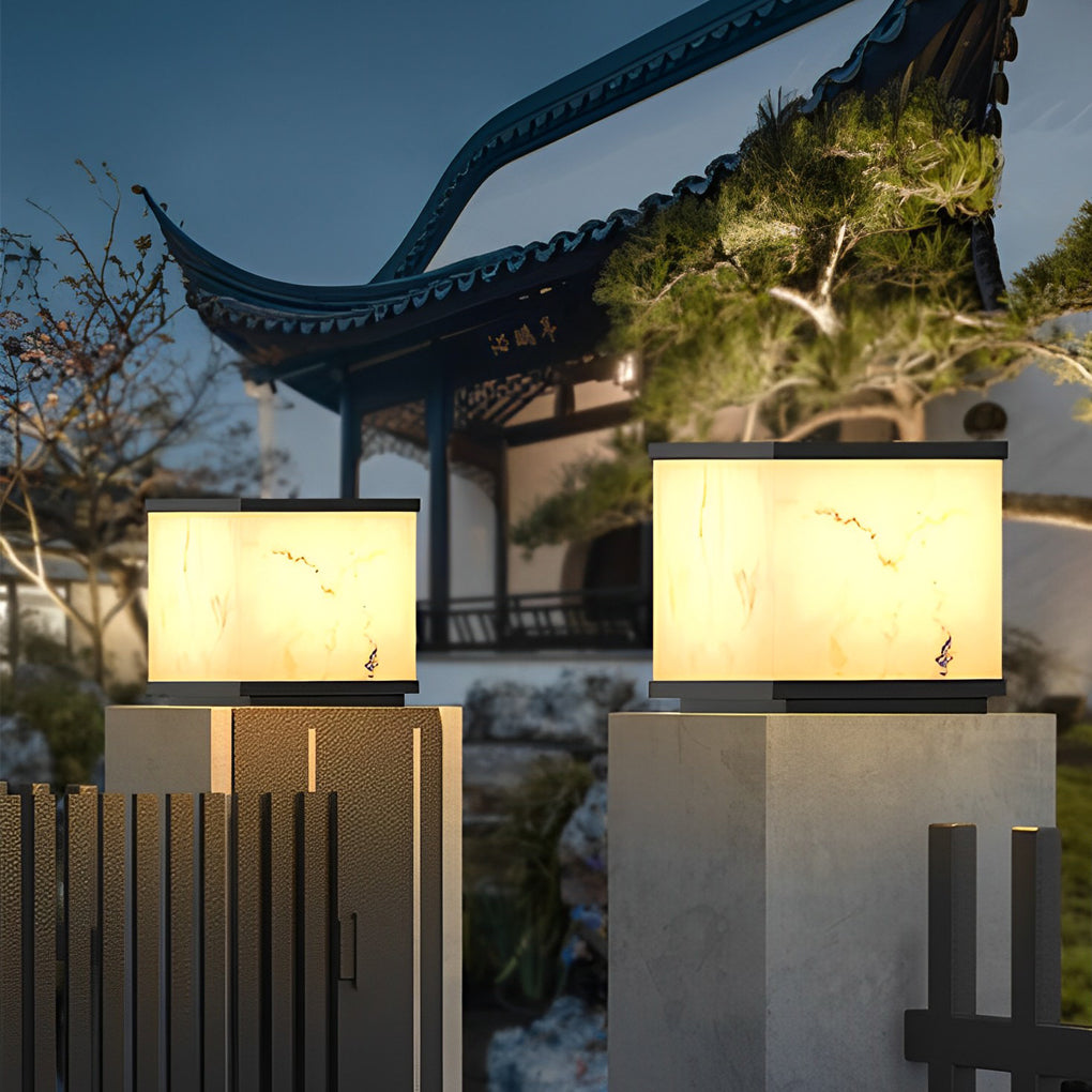 Square Marbled LED Waterproof Modern Solar Powered Fence Post Lights - Lamp Outdoor