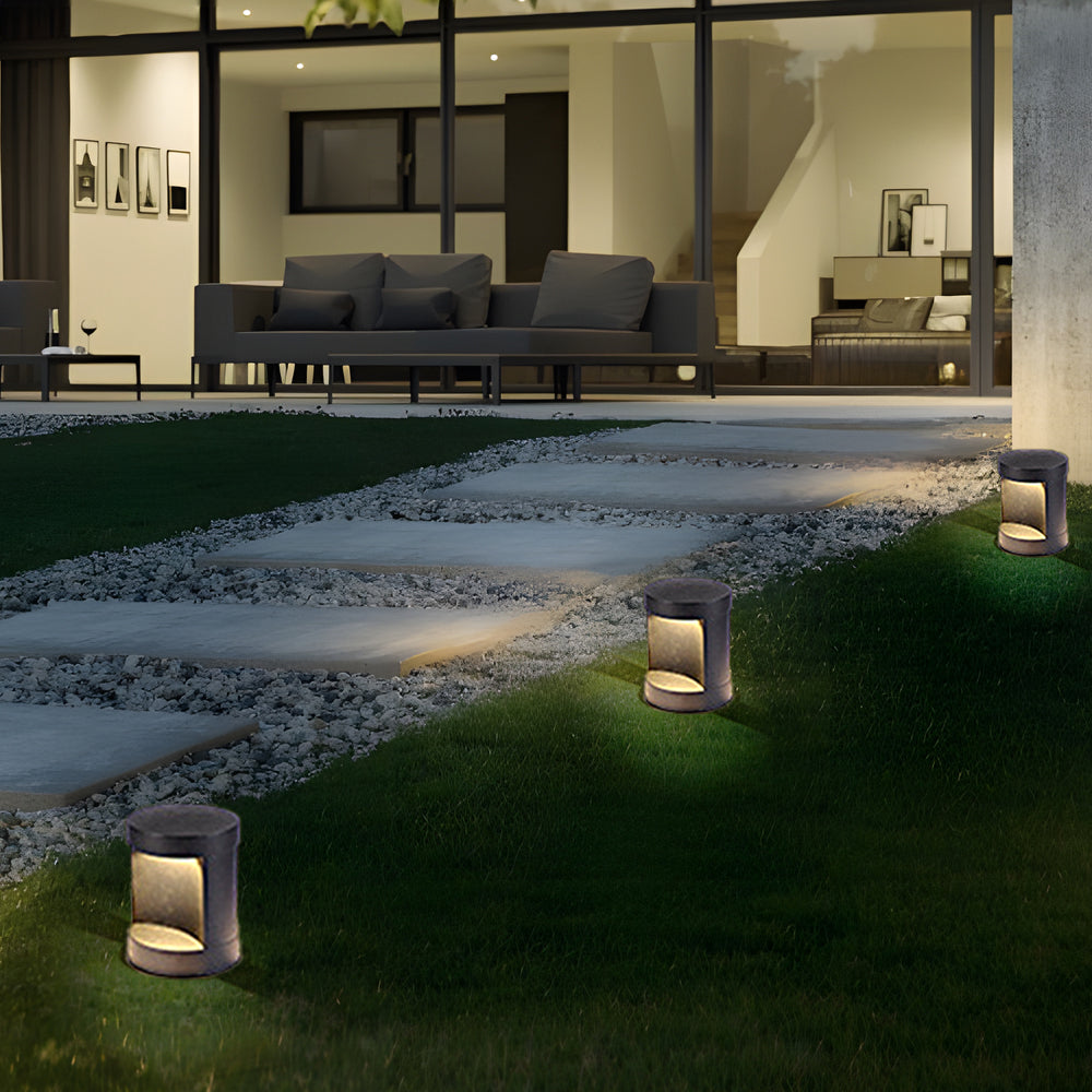 Modern Outdoor Cylinder Lawn Lamp - LED Solar & Hardwired Options - Lamp Outdoor