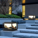 Square Waterproof Mountain Scenery Traditional Solar Post Caps Lights - Lamp Outdoor
