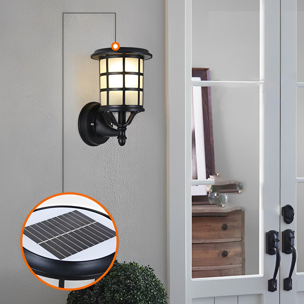 Retro Round Three Step Dimming Black European-style Solar Wall Sconces - Lamp Outdoor