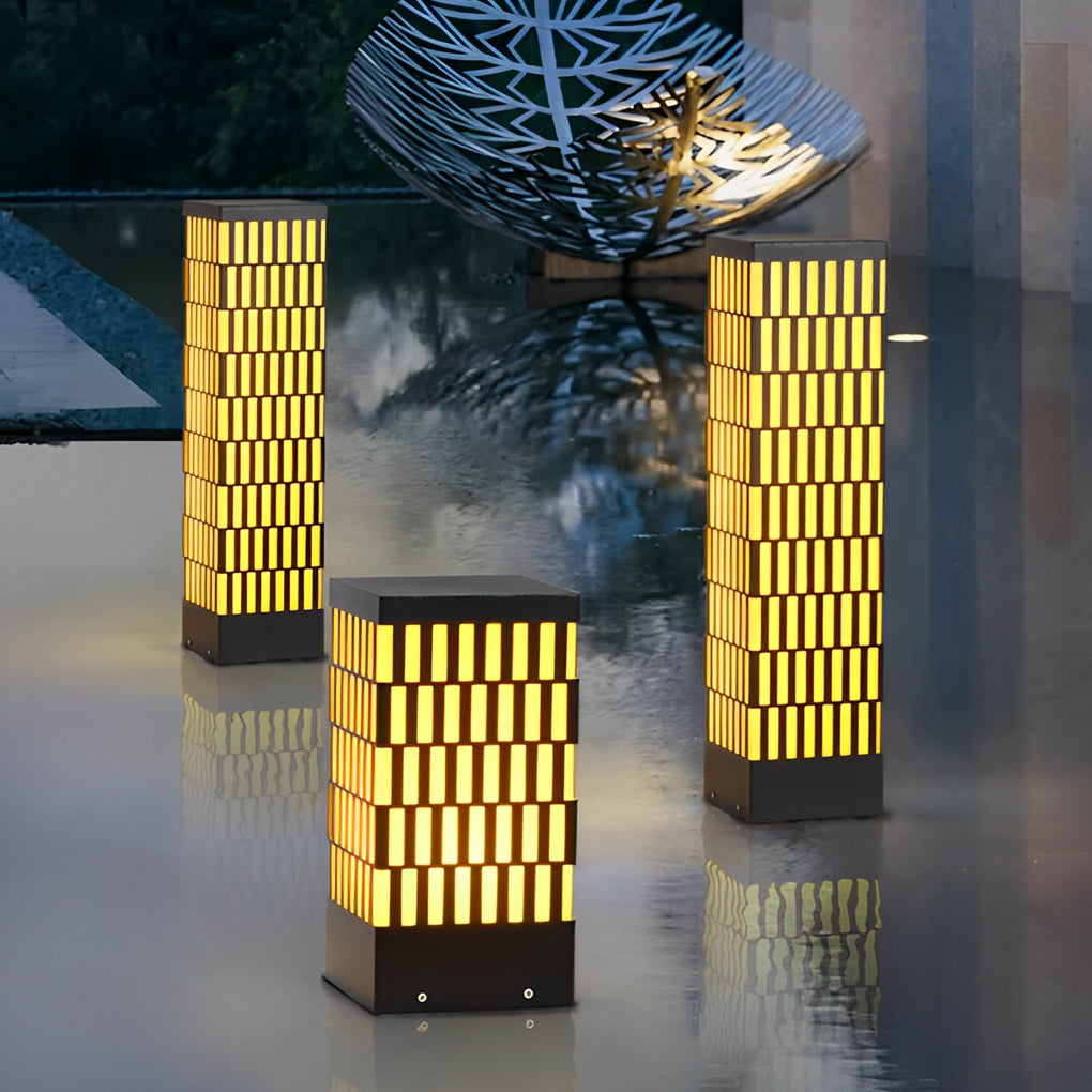 Grid-Designed LED Black Outdoor Lawn Lamp Modern Waterproof Landscape Bollard Lights - Lamp Outdoor