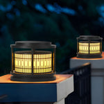 Round Retro Pattern Waterproof LED Black Modern Solar Fence Post Lights - Lamp Outdoor