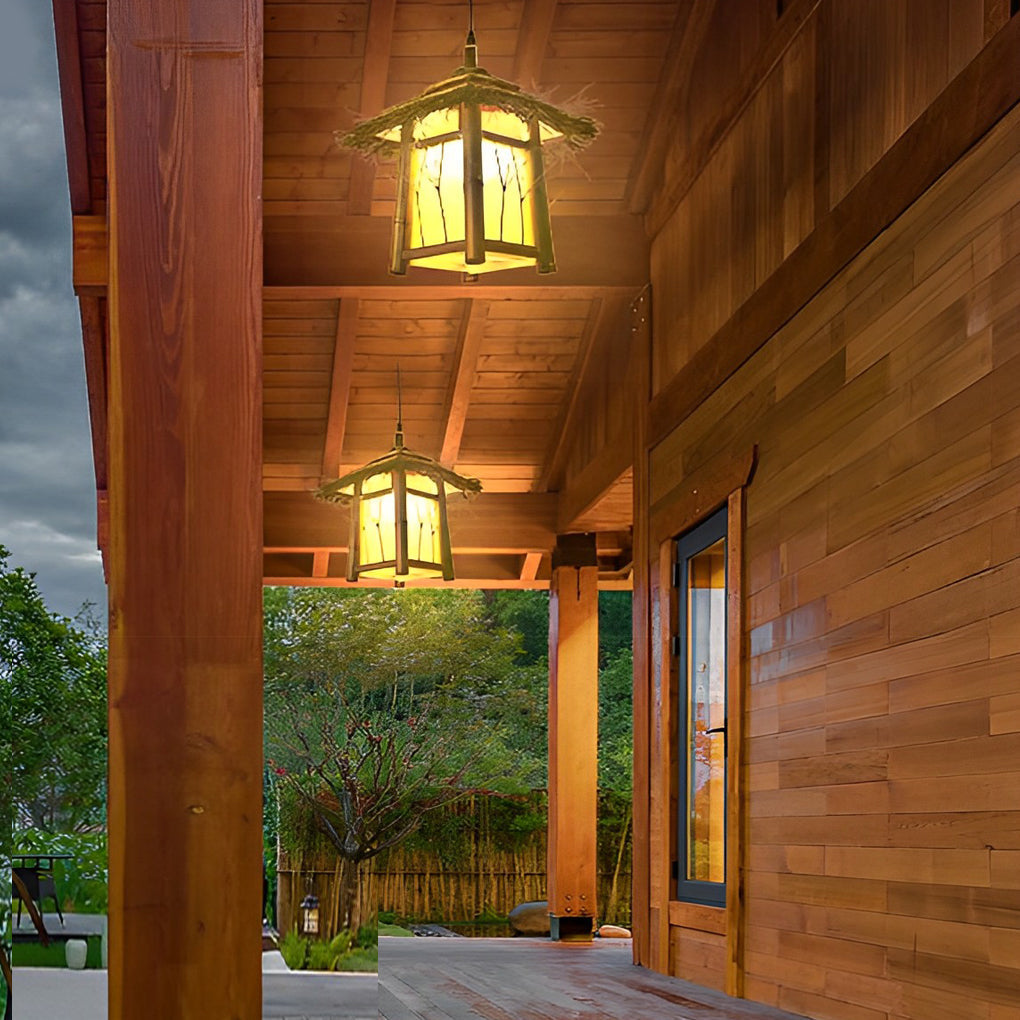 Branch Pattern Bamboo Style Lantern Versatile Outdoor Hanging and Post Light - Lamp Outdoor