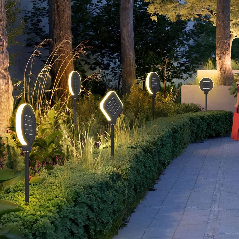 Modern Circular Black Solar LED Lawn Light - Lamp Outdoor