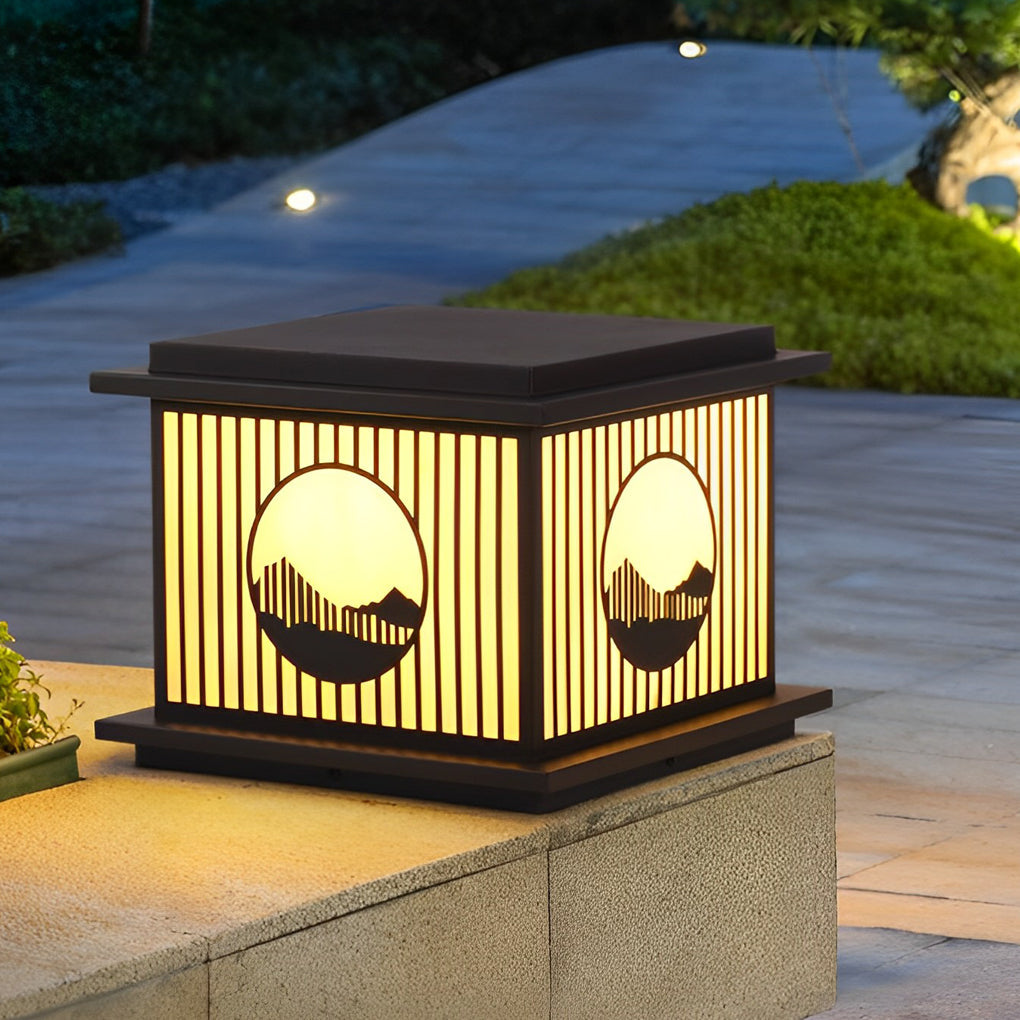 Retro Mountain Scenery LED Waterproof Black Modern Solar Pillar Lamp - Lamp Outdoor