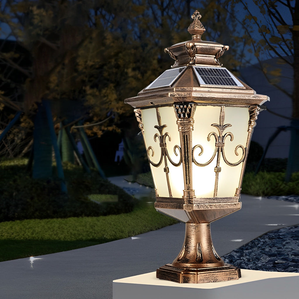 Retro Pattern Waterproof LED European Style Solar Fence Post Lights - Lamp Outdoor