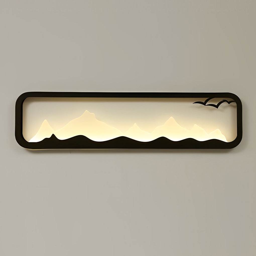 Rectangular Mountain Scenery LED Waterproof Black Outdoor Wall Lamp - Lamp Outdoor
