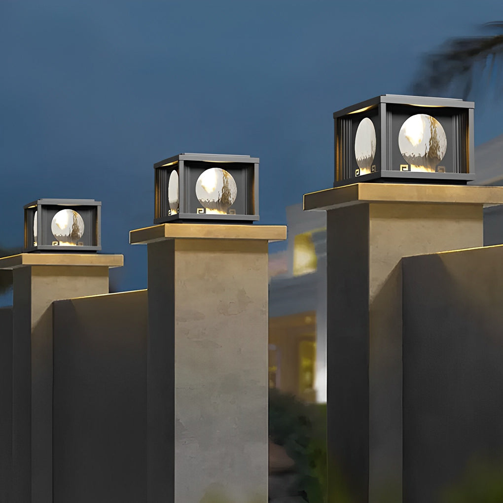 Square Round Waterproof LED Black Solar Lights Outdoor Fence Post Lamp - Lamp Outdoor