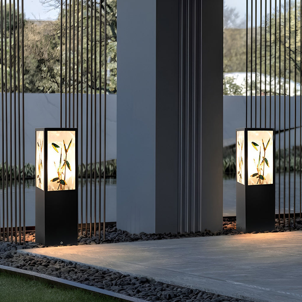 Vintage Square Solar LED Path Light Artistic Floral Landscape Bollard Lights - Lamp Outdoor