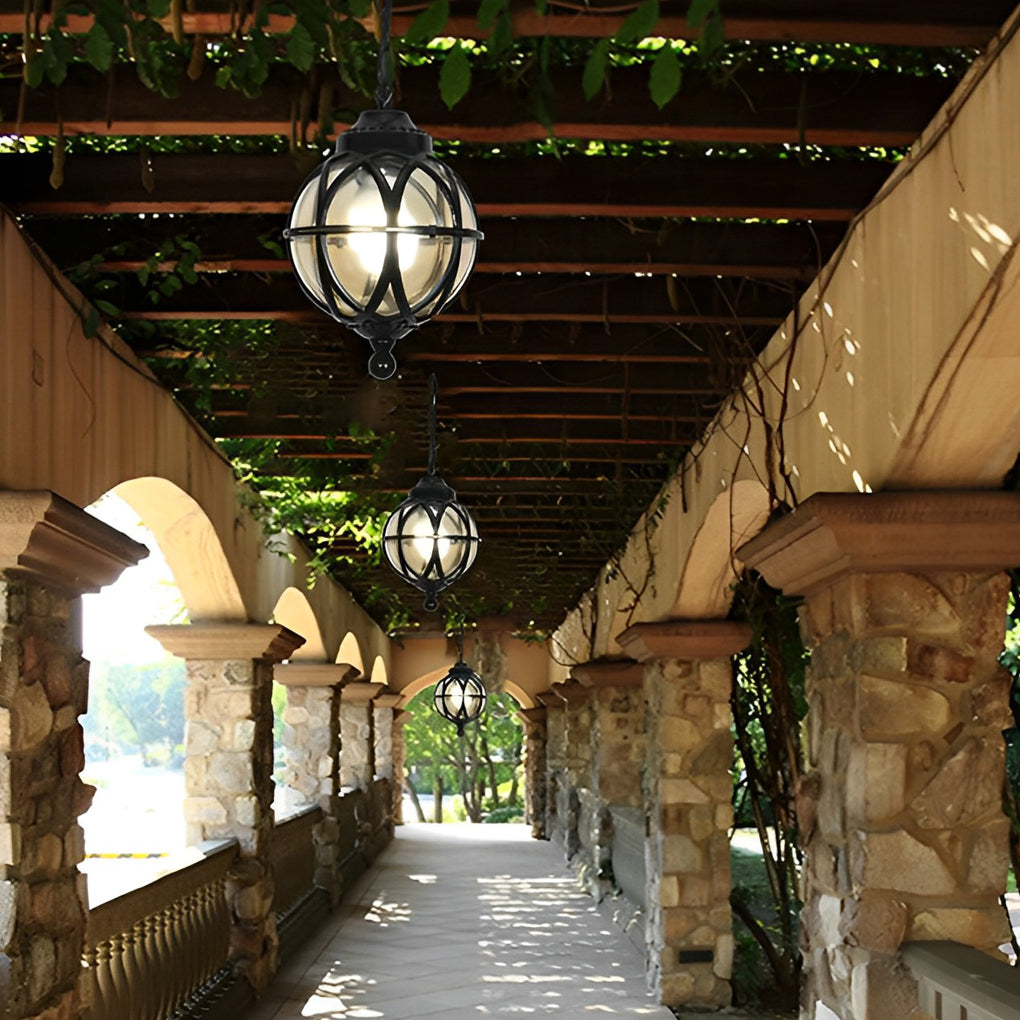 European-style Retro Pendant Aluminum Glass Hanging Ball Outdoor Ceiling Light - Lamp Outdoor