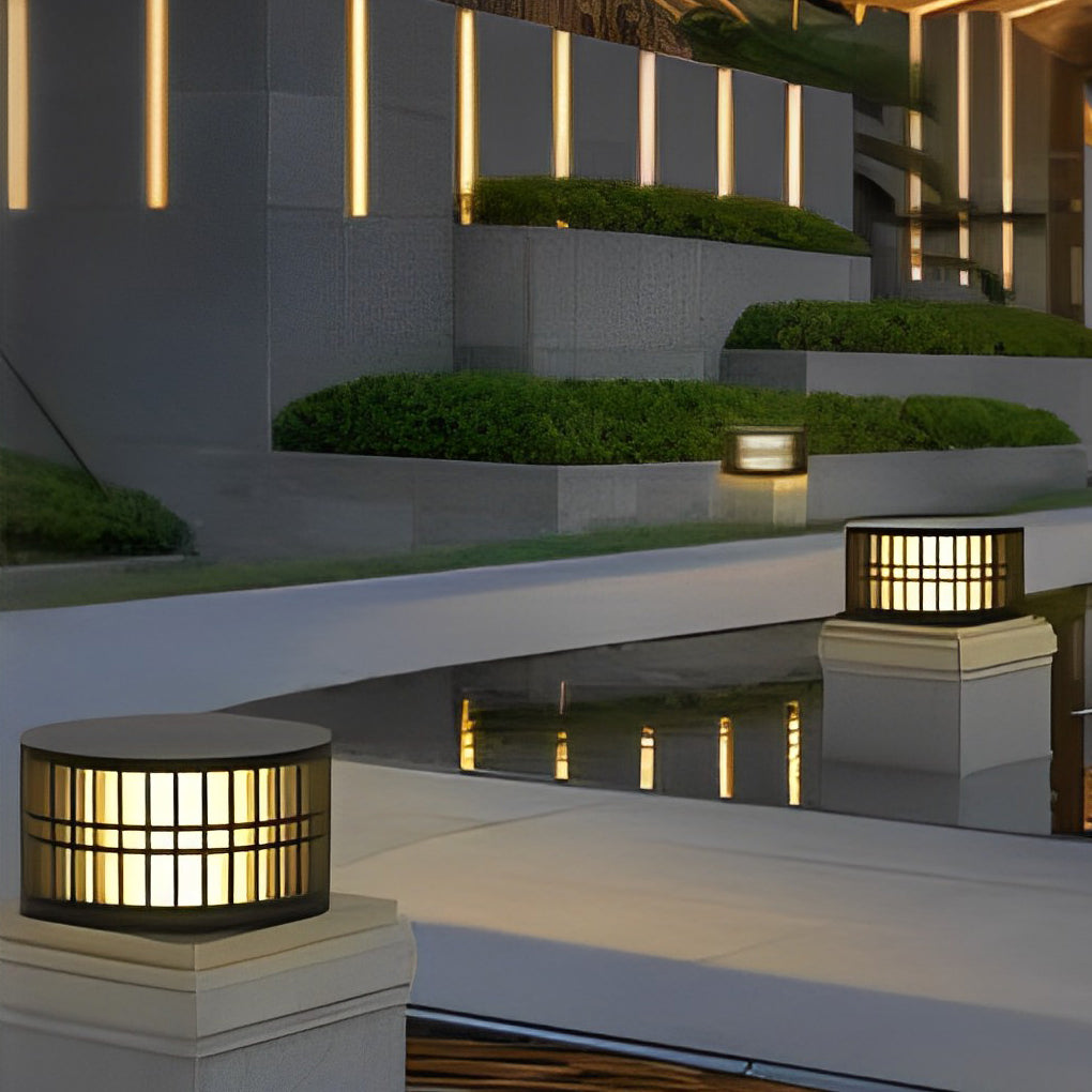 Round Creative Waterproof LED Black Modern Solar Fence Post Lights - Lamp Outdoor
