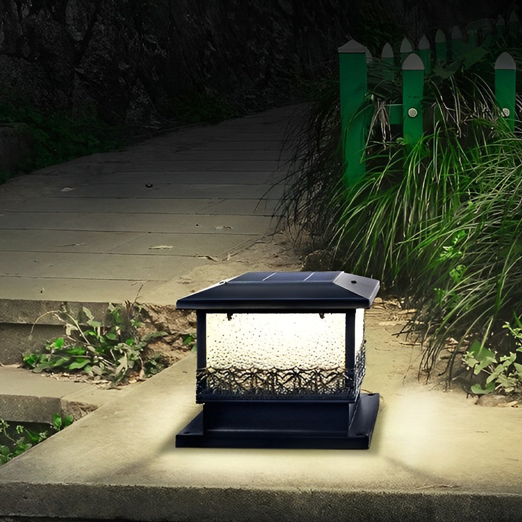 Creative Square Waterproof LED Black Modern Solar Fence Post Lights - Lamp Outdoor