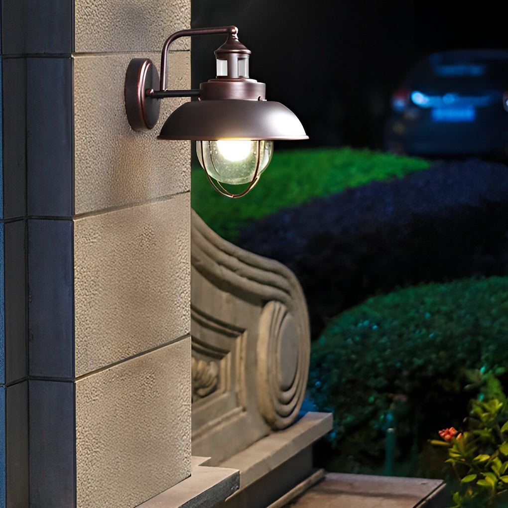 Nautical Black 1-Light Metal Cage Seeded Glass Outdoor Wall Light - Lamp Outdoor