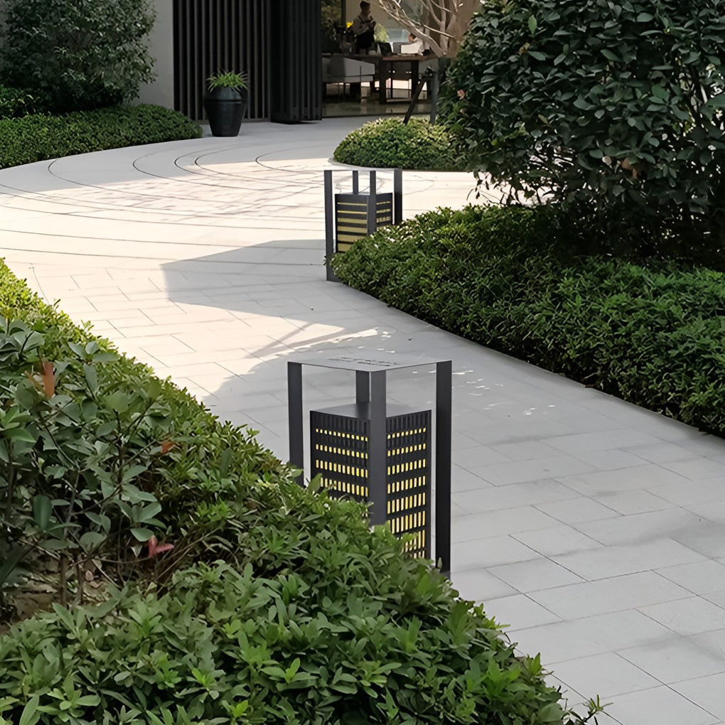 Black Industrial LED Outdoor Pathway Lantern - Building-Inspired Cuboid Design - Lamp Outdoor