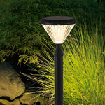 Round Solar LED Outdoor Lights in Black with Ribbed Lampshade - Lamp Outdoor