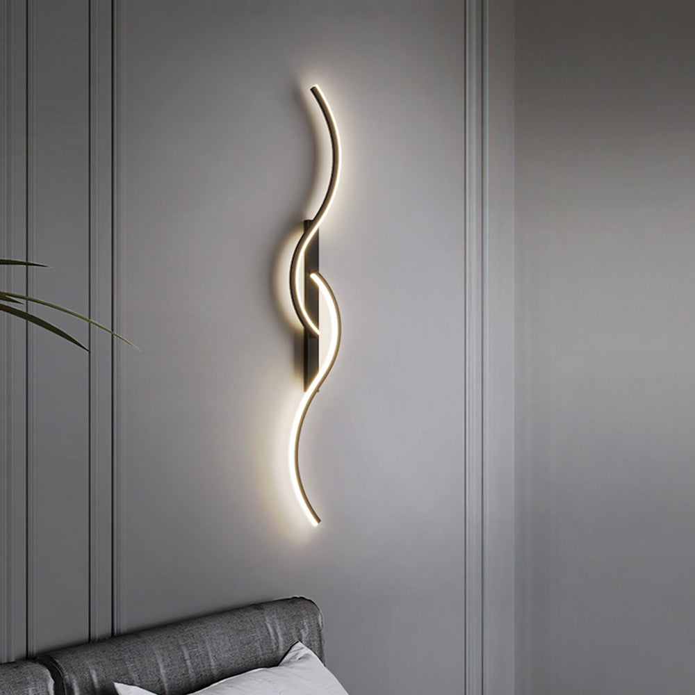 Lumor Modern Linear Wave Bedroom Wall Lamp, Black/Gold - Lamp Outdoor