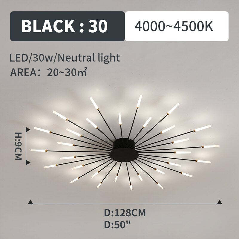 Wesley Flush-Mount Ceiling Light Fireworks, Black/Gold - Lamp Outdoor