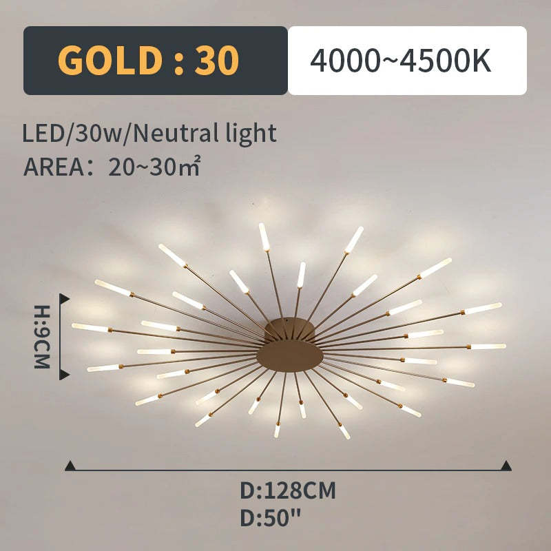 Wesley Flush-Mount Ceiling Light Fireworks, Black/Gold - Lamp Outdoor