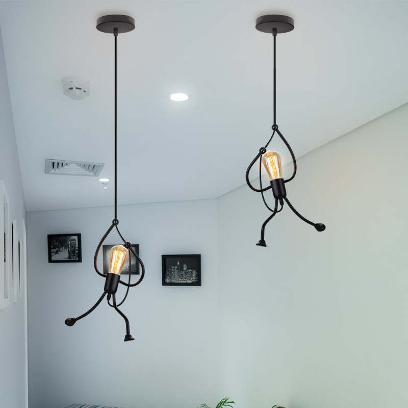 Miro Retro Modern Iron Man Pendant Light, Black - Lamp Outdoor