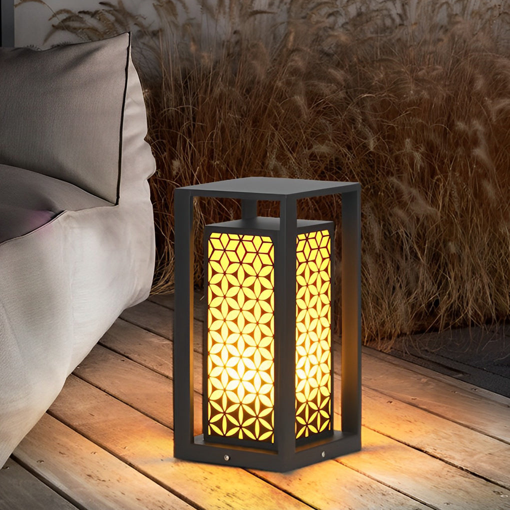 Floral Pattern LED Lawn Lamp Unique Modern Pathway Lights Black - Lamp Outdoor