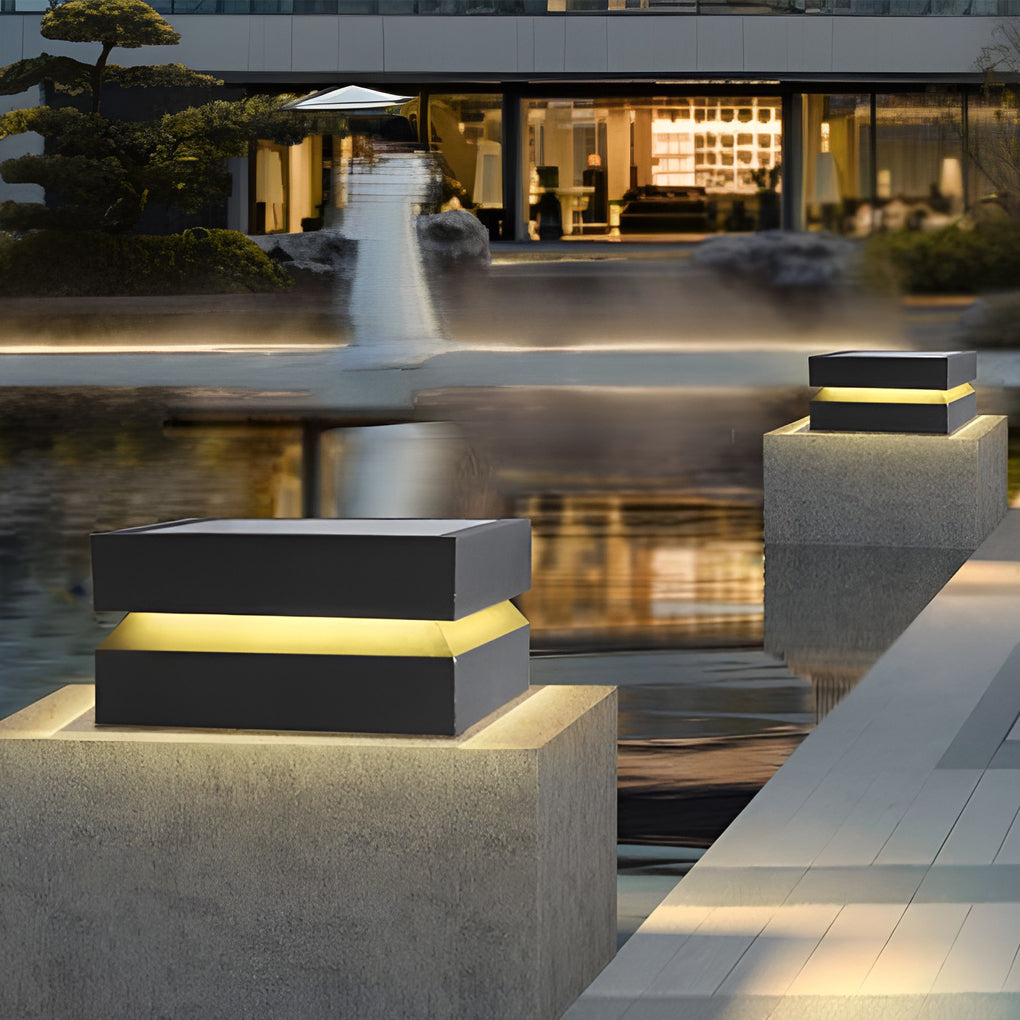 Square LED 16w Waterproof Black Modern Solar Post Caps Lights Pillar Light - Lamp Outdoor